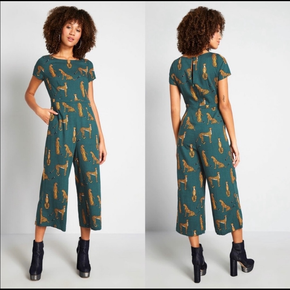 ModCloth Linen Cheetah Jumpsuit - Size L